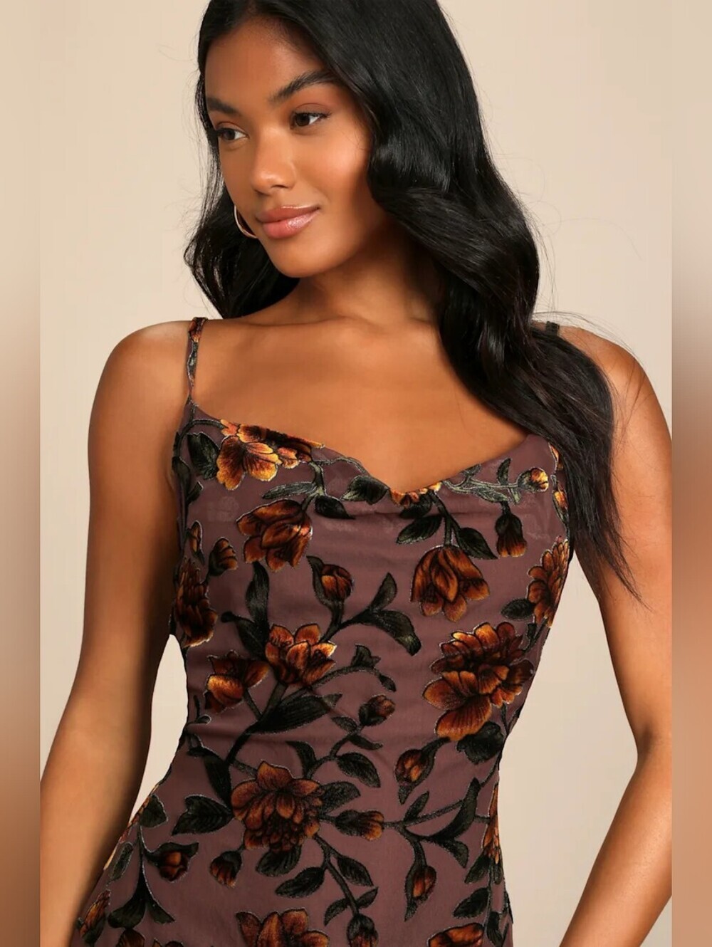 Lulus Romance in the Making Plum Purple Floral Print Velvet Maxi Dress Wedding - Picture 4 of 9